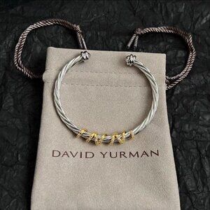David Yurman Sterling Silver & Gold Cable Bracelet with Diamond Accents
